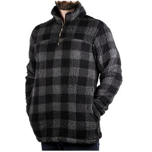 Mens Cozy Alpine Sherpa Pullover Checkered Gray